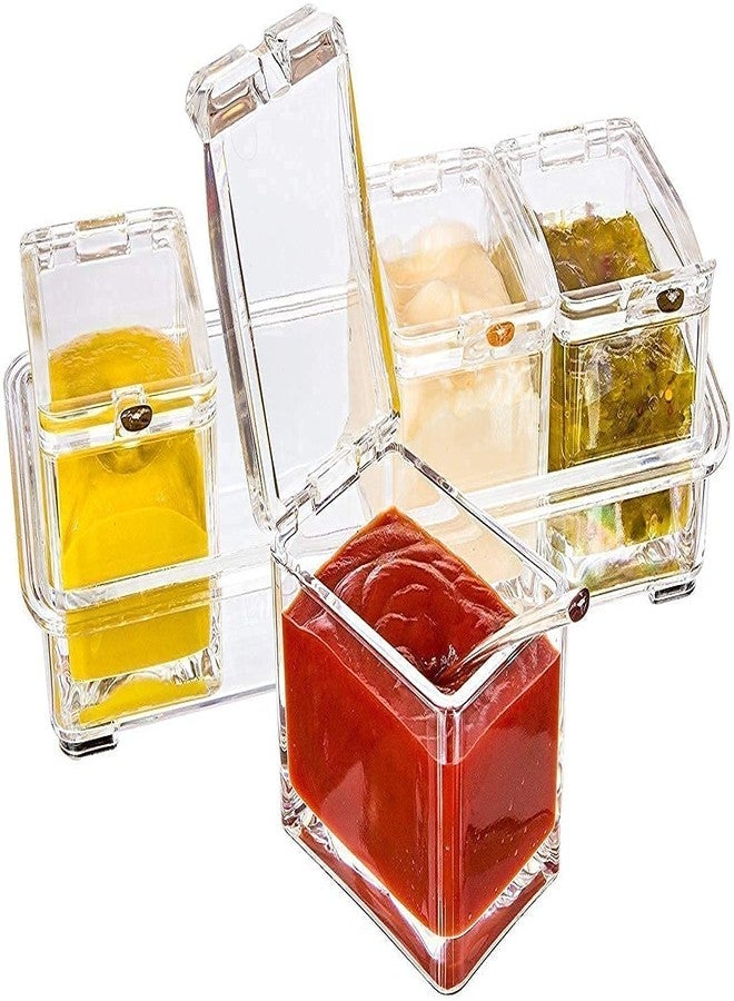 DEVHEART Multipurpose Acrylic Box, Pepper Salt Spice Rack, Plastic 4 Box with Spoons Storage Containers and Cooking Tools, Unbreakable Dining Table Storage Box Ideal for Home and Kitchen (White) - Image 5